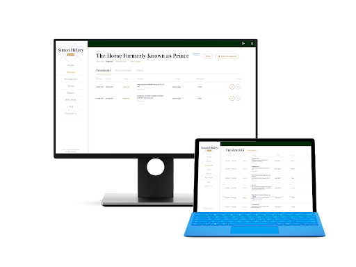Equine MediRecord System on a monitor and a laptop