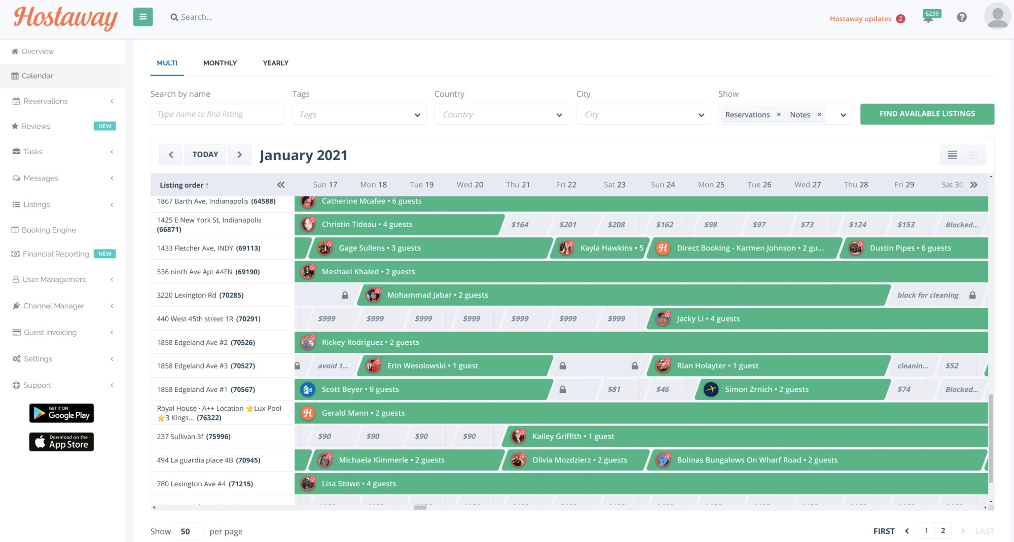 Hostaway calendar