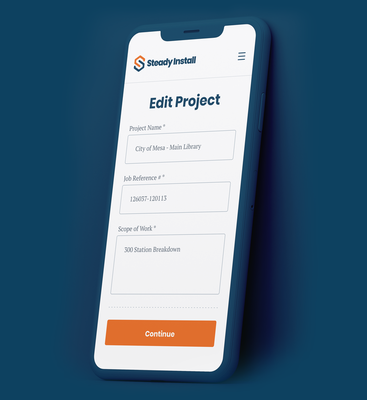 Steady Install edit project form on a smartphone