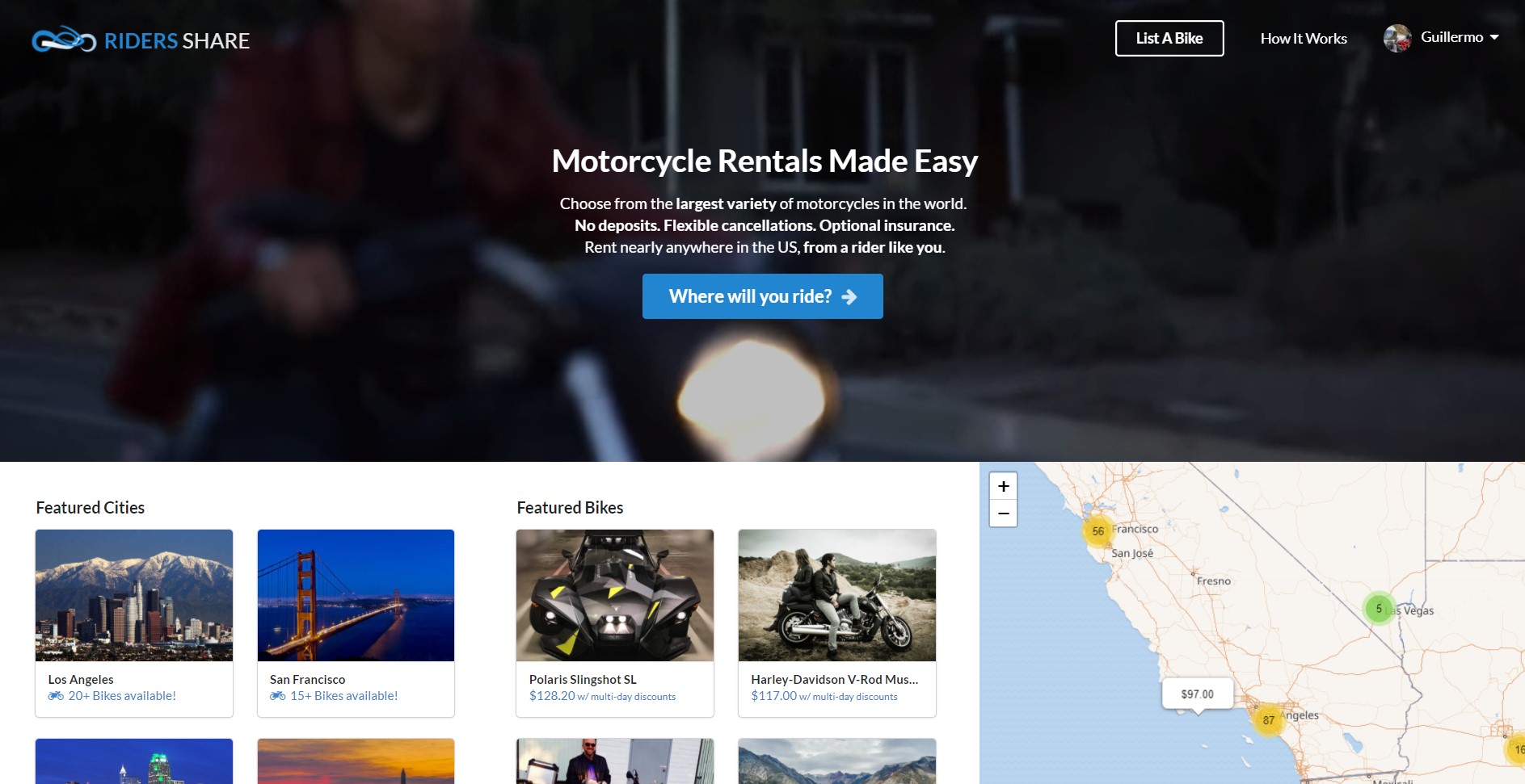 Riders Share web page screenshot